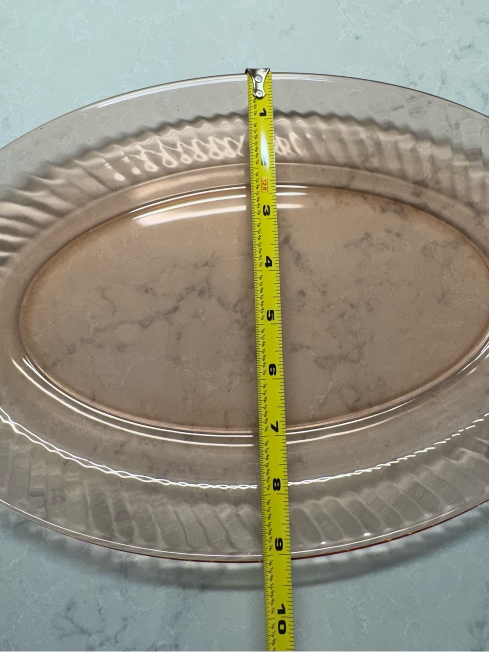 Arcoroc Rosaline Pink Swirl Glass Oval Platter - French Serving Tray - Picture 3 of 4